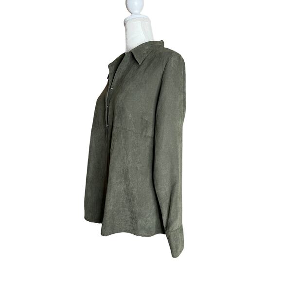 baby & me olive green snap button shirt Blouse Textured Long Sleeve tunic sz M - Picture 6 of 12